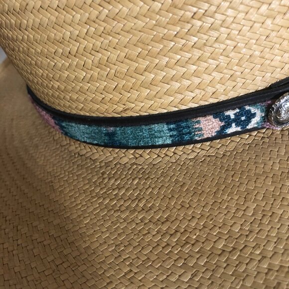 Fiesta Santa Barbara Straw Fedora Hat — Made in USA, Floral Band & Concho main image 13
